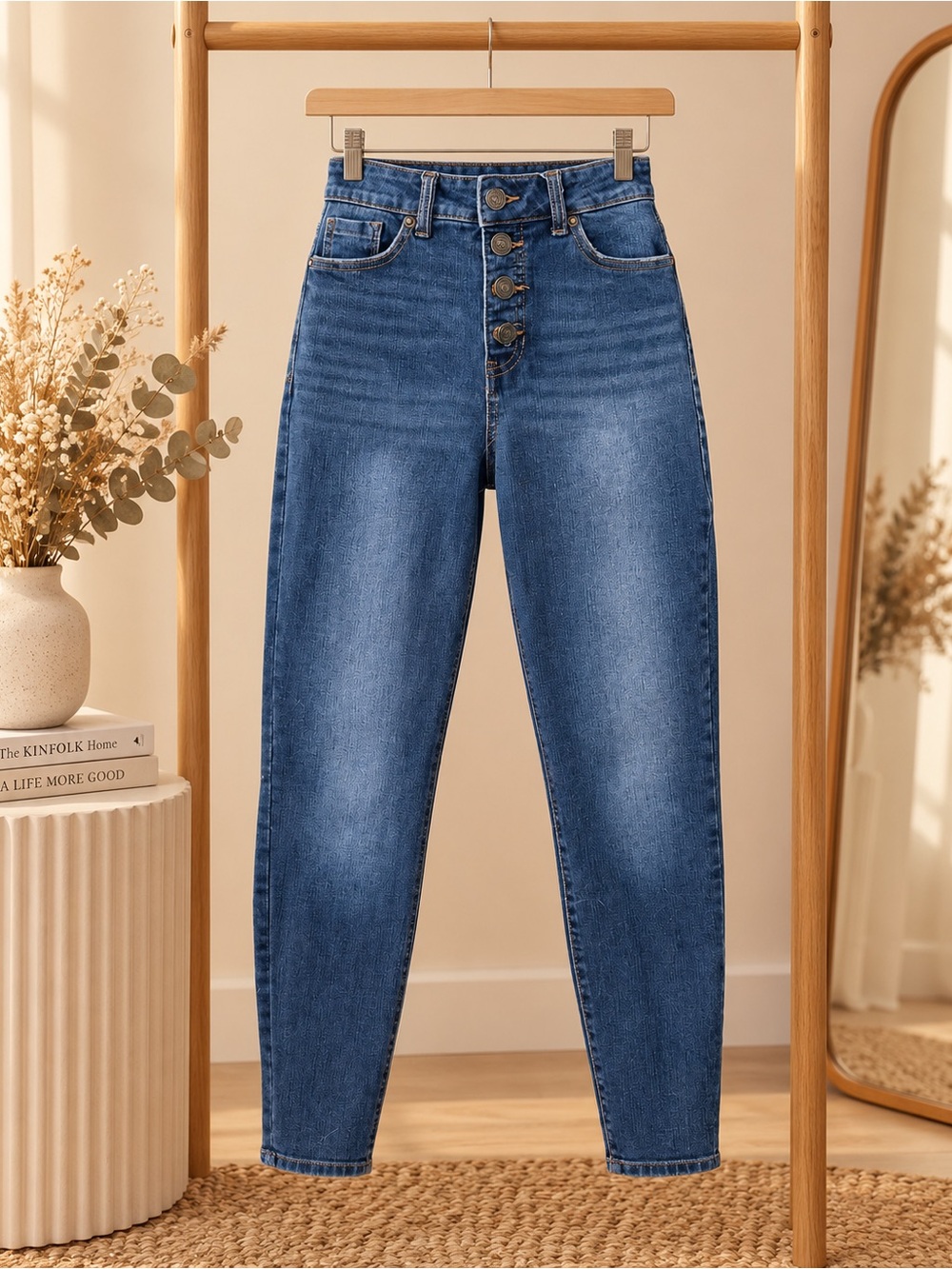 High-Rise Blue Button-Fly Women's Jeans